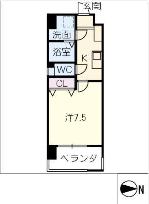 BLUEWING鯉江本町(1K/1階)の間取り写真