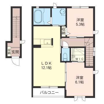 エールストヴィラA棟(2LDK/2階)の間取り写真
