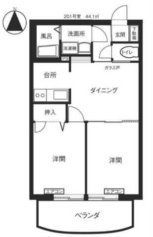 ステインバァウ(2DK/2階)の間取り写真