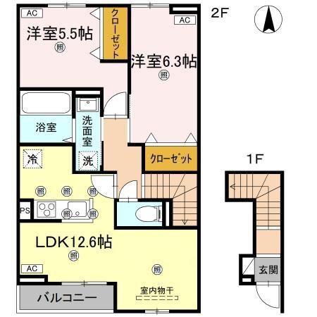 グランツ上福万 A棟(2LDK/2階)の間取り写真
