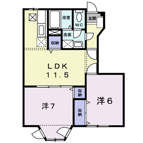 クレストール石山(2LDK/1階)の間取り写真