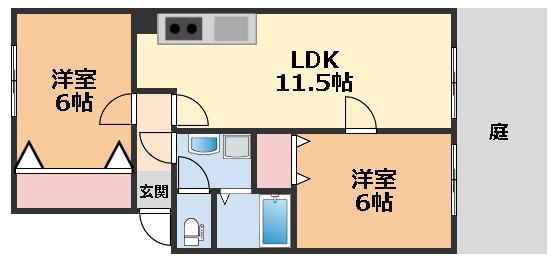 アイディール久米(2LDK/1階)の間取り写真