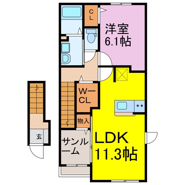 ベルヴィル加須 I(1LDK/2階)の間取り写真