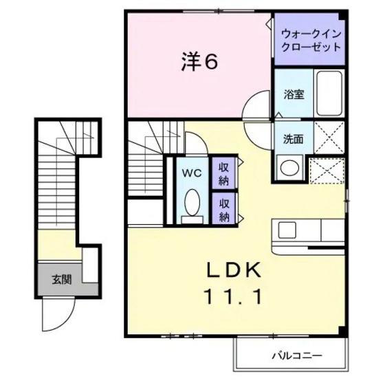 ローズコートB(1LDK/2階)の間取り写真