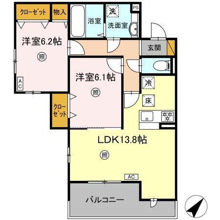ベラヴィスタ蘇我(2LDK/1階)の間取り写真