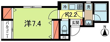 LA CASA弥生(1K/2階)の間取り写真