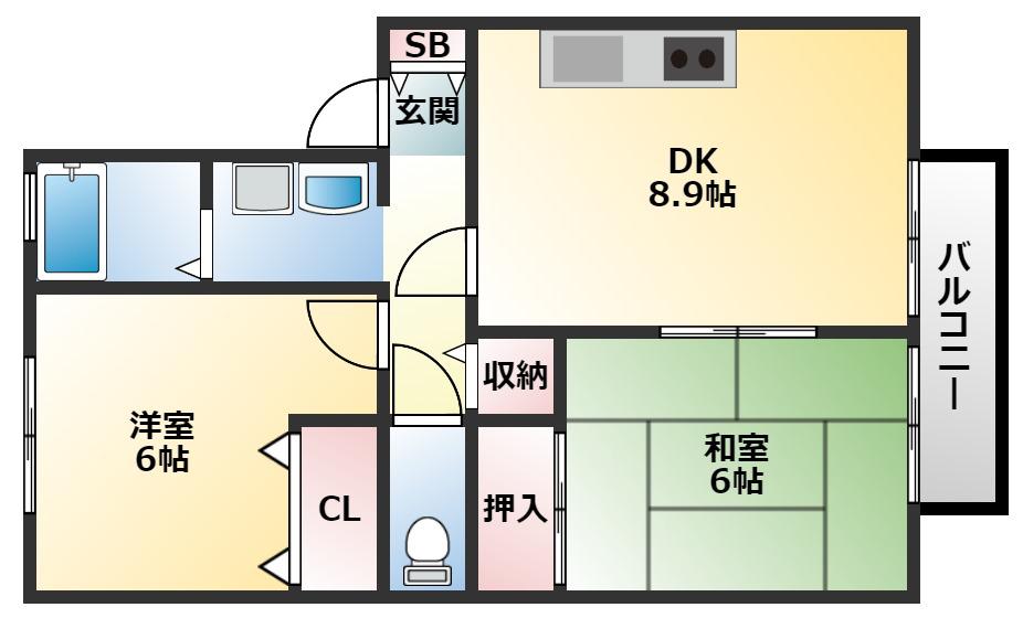 セジュール山ノ手(2DK/2階)の間取り写真