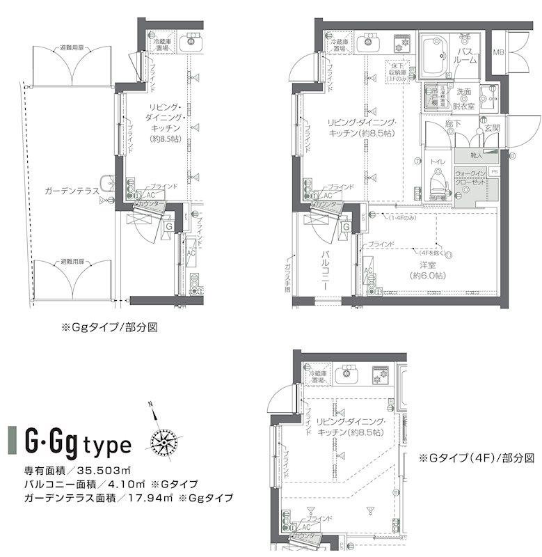 ZOOM新宿夏目坂(1LDK/1階)の間取り写真