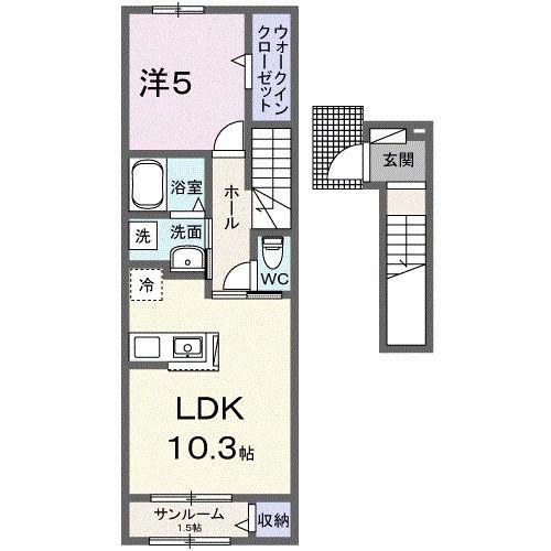 ブルーム・ネオ B(1LDK/2階)の間取り写真