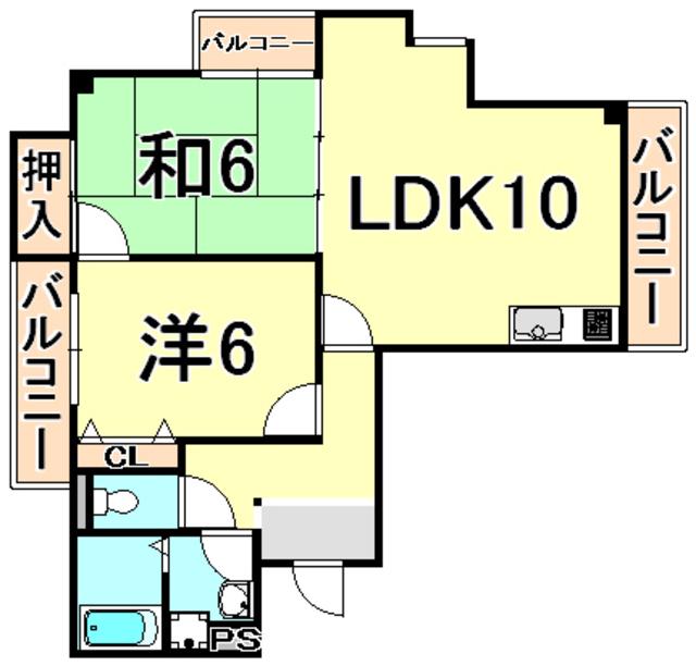 ルエーベル常光寺壱番館(2LDK/6階)の間取り写真