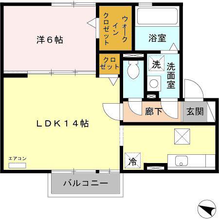 セレーノA棟(1LDK/1階)の間取り写真