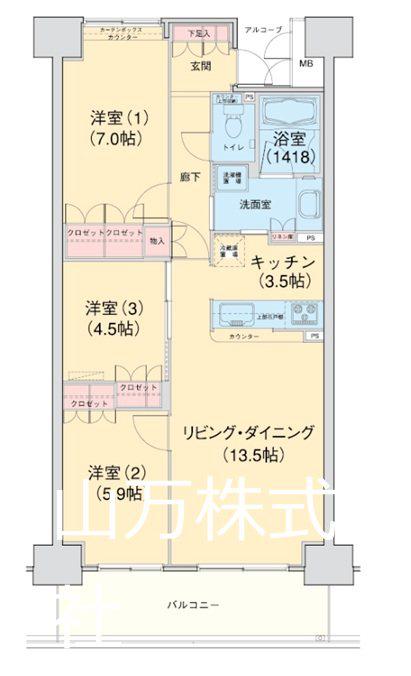 プレシオ 南ユーカリが丘(3LDK/4階)の間取り写真