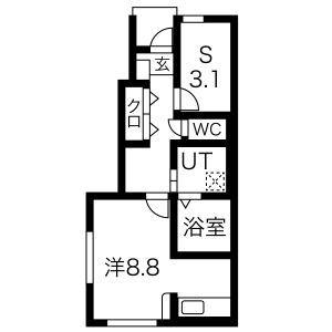 ESPOIR I棟(1SK/1階)の間取り写真