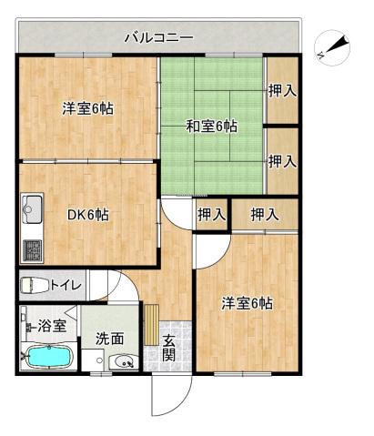 シャロム(3DK/1階)の間取り写真