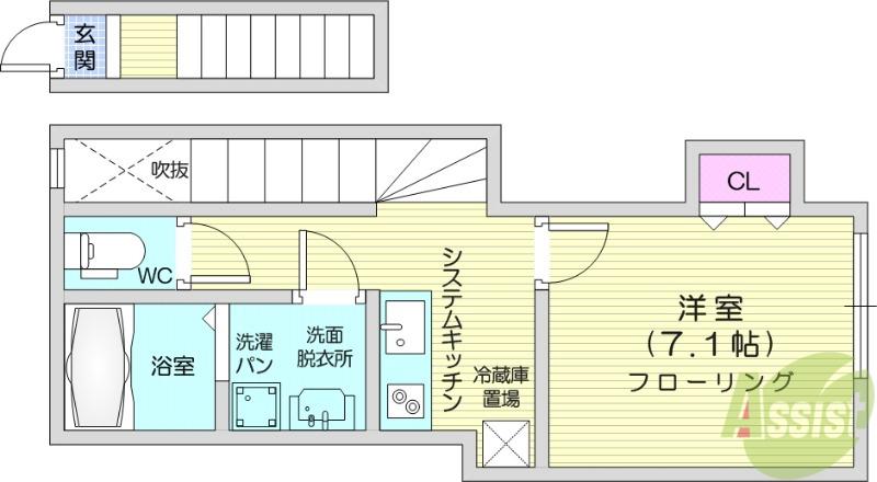 プリモクアルト(1K/2階)の間取り写真