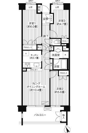 キャメロット上永谷(3LDK/5階)の間取り写真