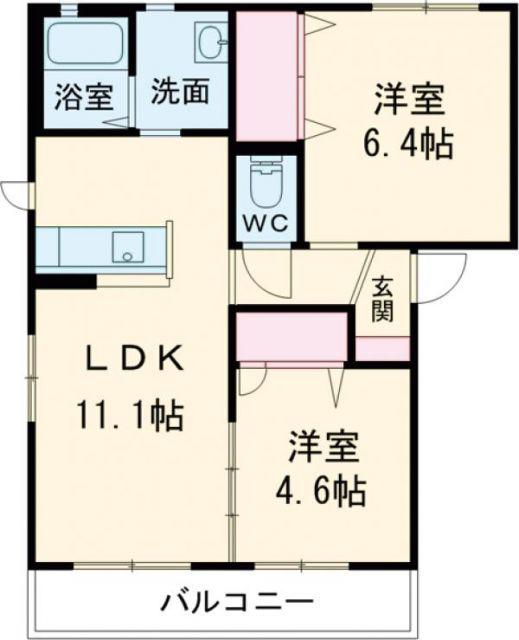 ファルカスI A棟(2LDK/1階)の間取り写真