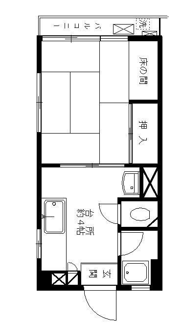 八木原第二ビル(1K/4階)の間取り写真