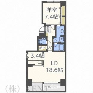 フロントシティ琴似D(1LDK/11階)の間取り写真