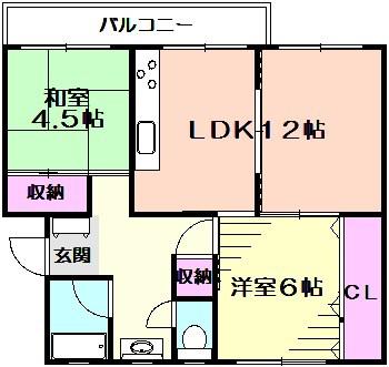 片倉台団地24号棟(2LDK/5階)の間取り写真
