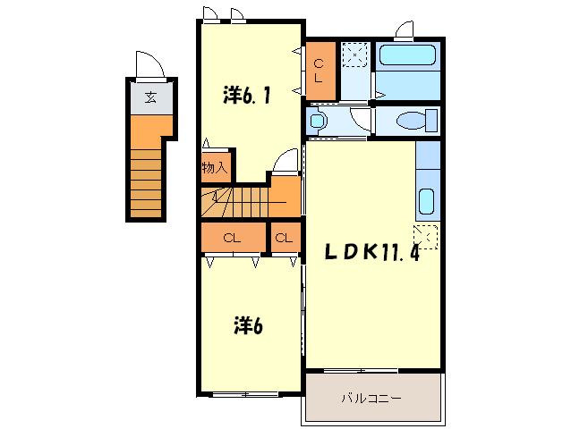 ルミエール壱番館(2LDK/2階)の間取り写真