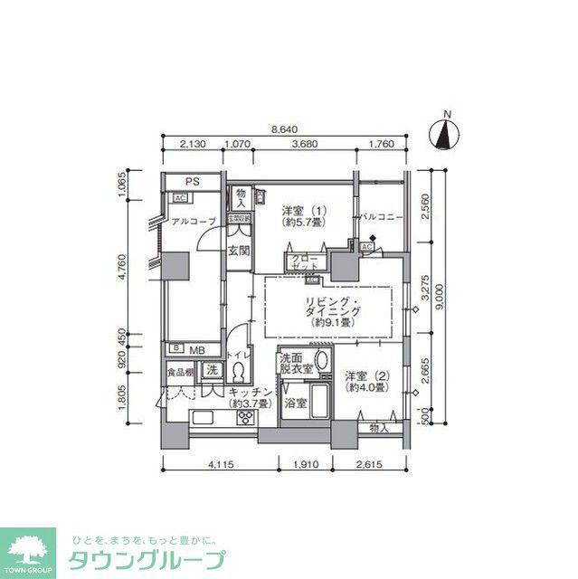 東雲キャナルコートCODAN19号棟(2LDK/7階)の間取り写真