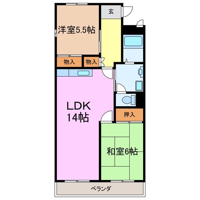 グランヒルズ横吹A(2LDK/2階)の間取り写真