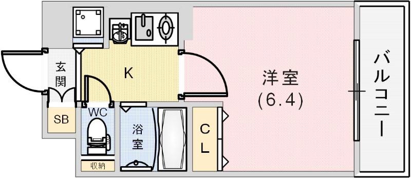 プレサンス神戸三宮(1K/4階)の間取り写真