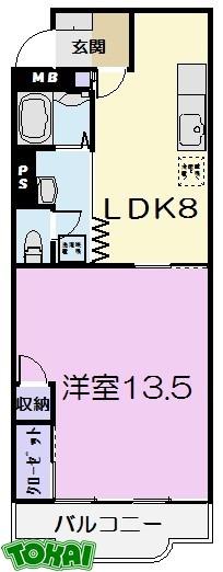 花岡サンシティー(1LDK/3階)の間取り写真