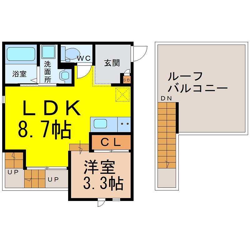 GRANDTIC伝馬町(1LDK/2階)の間取り写真