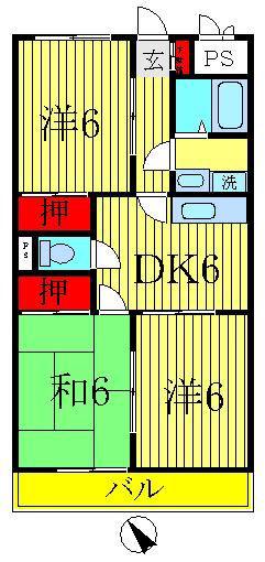 第三パークマンション西原(3DK/2階)の間取り写真