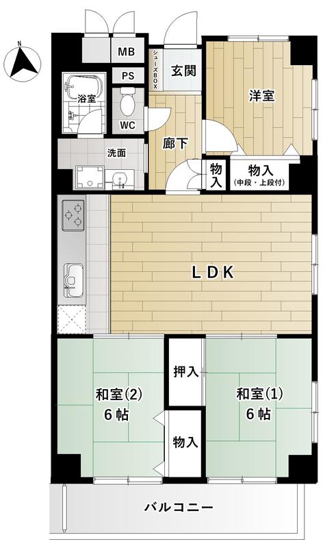 谷町グリーンハイツ(3LDK/7階)の間取り写真