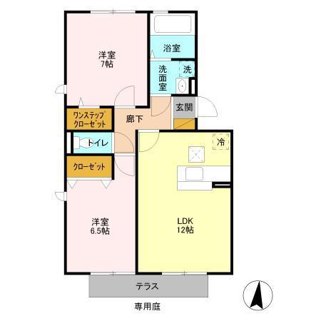 オルテンシアA(2LDK/1階)の間取り写真