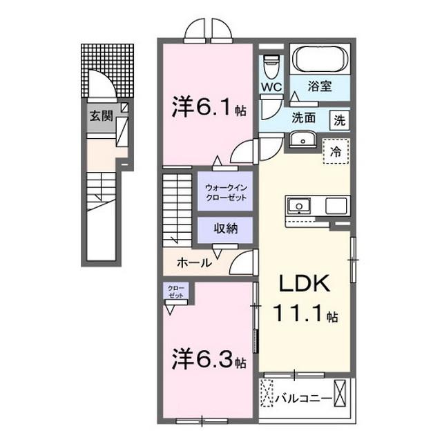 カルムレジデンス(2LDK/2階)の間取り写真