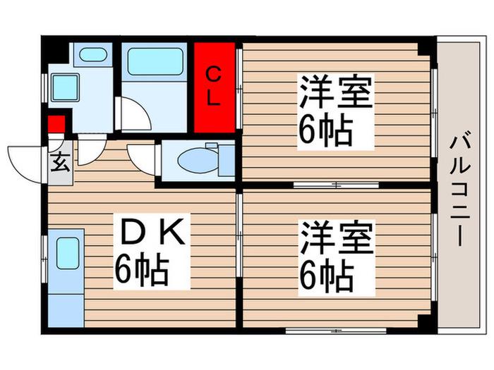パールビル牧の原(2DK/3階)の間取り写真