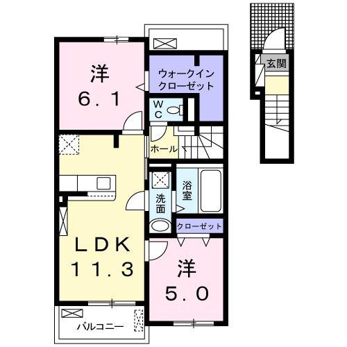 エスポワールA(2LDK/2階)の間取り写真