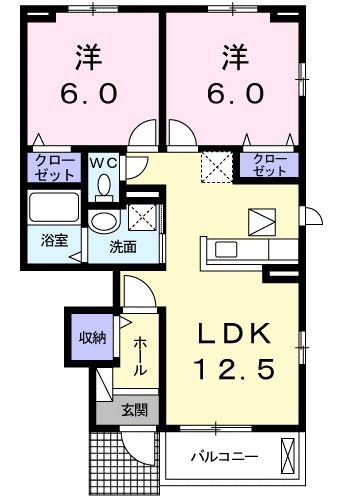 コーポアルファII(2LDK/1階)の間取り写真