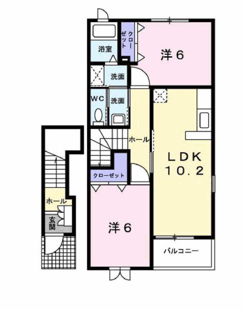 ウィルヴェスティージ弐番館(2LDK/2階)の間取り写真