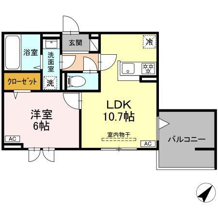 セレスティア南田中(1LDK/2階)の間取り写真