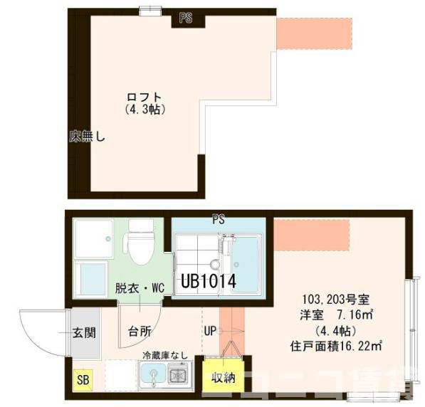 スカイパークテラス(1K/1階)の間取り写真