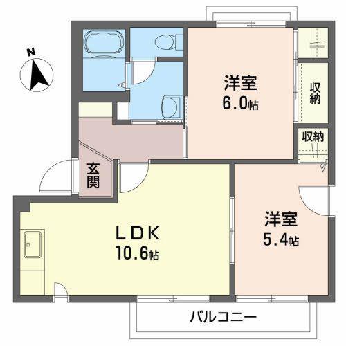 ヴァンセンヌ広面B(2LDK/2階)の間取り写真