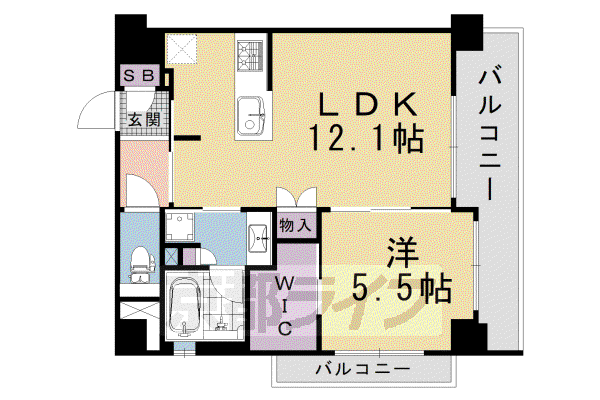 ファインレジデンス京都五条通(1LDK/9階)の間取り写真