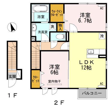 ルピナス I(2LDK/2階)の間取り写真
