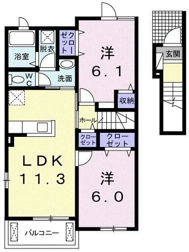 ロジュマン リアンB(2LDK/2階)の間取り写真