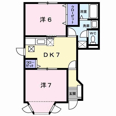 エスポワール寺畔B棟(2DK/1階)の間取り写真