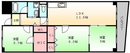 ブリランテ大浜(3LDK/2階)の間取り写真