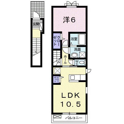 プラウド(1LDK/2階)の間取り写真