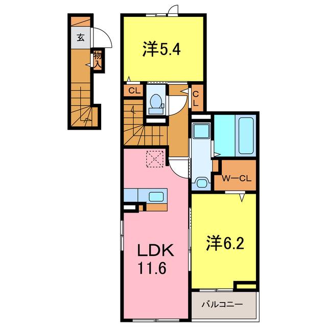 ルピナス ココ(2LDK/2階)の間取り写真