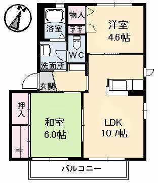 バリュージュ(2LDK/2階)の間取り写真