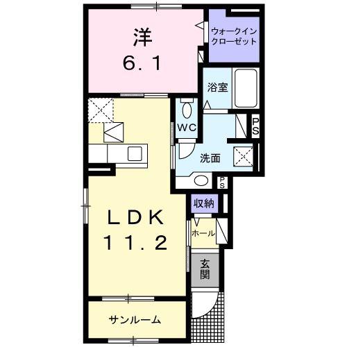 レインボーパレスI(1LDK/1階)の間取り写真